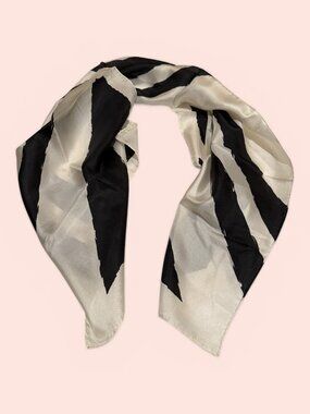 Sally Gee Black and White Geo Stripe Rectangular Silk Scarf